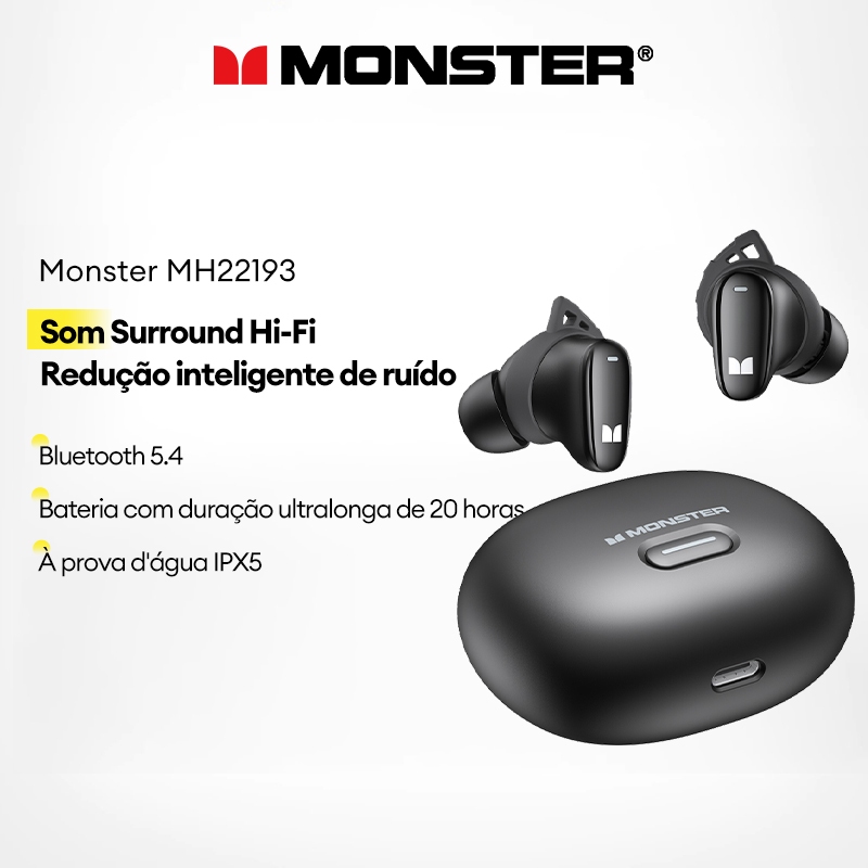Monster MH22193 Fones De Ouvido Bluetooth Sem Fio Com cancelamento de ruído para chamadas em HD - Audio