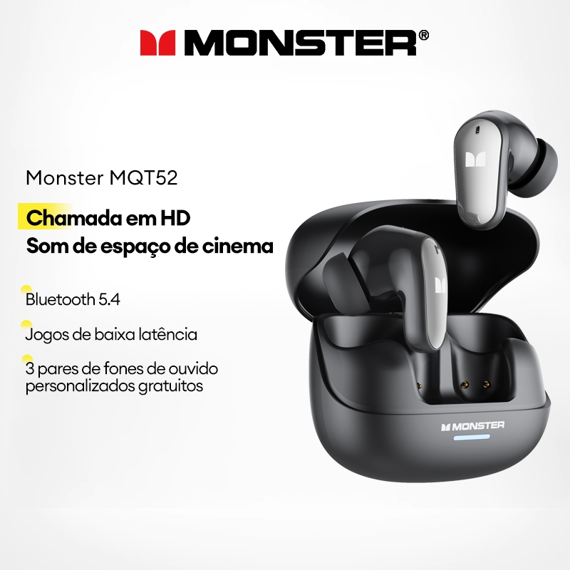 Monster MQT52 Fone De Ouvido Intra-Auricular Sem Fio Bluetooth Com Redução De Ruído De Lon...