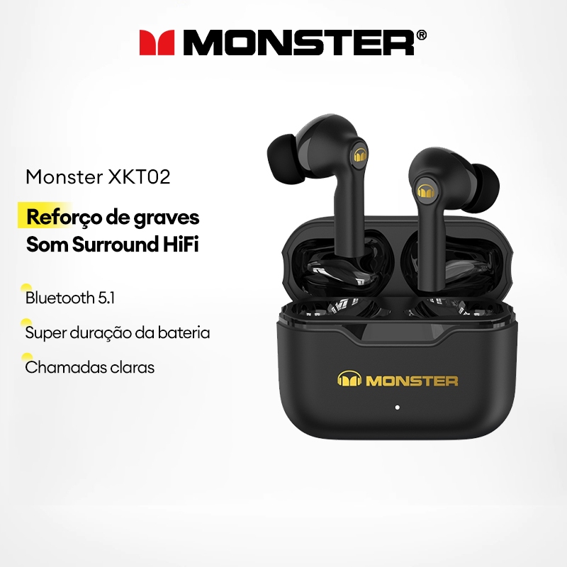 Monster XKT02 Fone De Ouvido Bluetooth Sem Fio Jogos Alta Fidelidade Qualidade Som Conexão Rápida Redução Ruído Jogo Chi em Oferta na Shopee