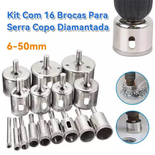 Jogo 16 Brocas Serra Copo Diamantadas Para Vidros Garrafas Mármore Cerâmica Piso Azulejos Porcelanatos De 6mm a 50mm em Oferta na Shopee