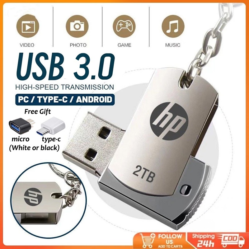 HP 2TB Pendrive USB3.0 Flash Drive Unidade de armazenamento portátil de alta capacidade é resistente à água e poeira