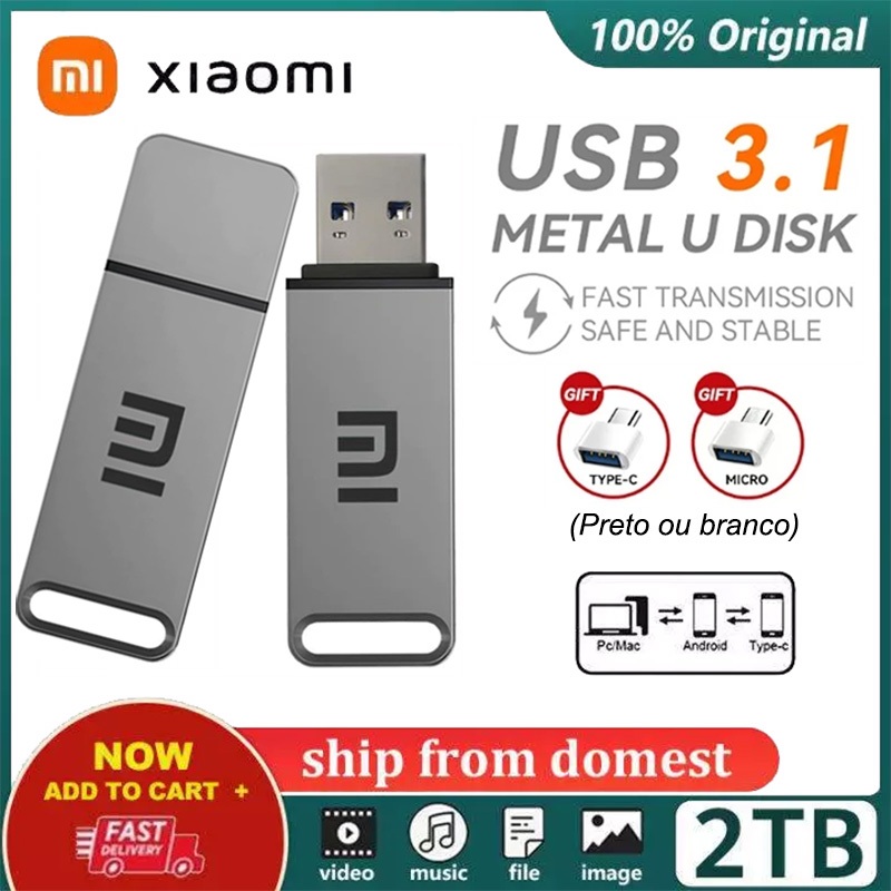 Flash Drive Xiaomi USB 3.1 2TB PenDrive De À Prova D'água Para Dispositivos De Armazenamento De Computador