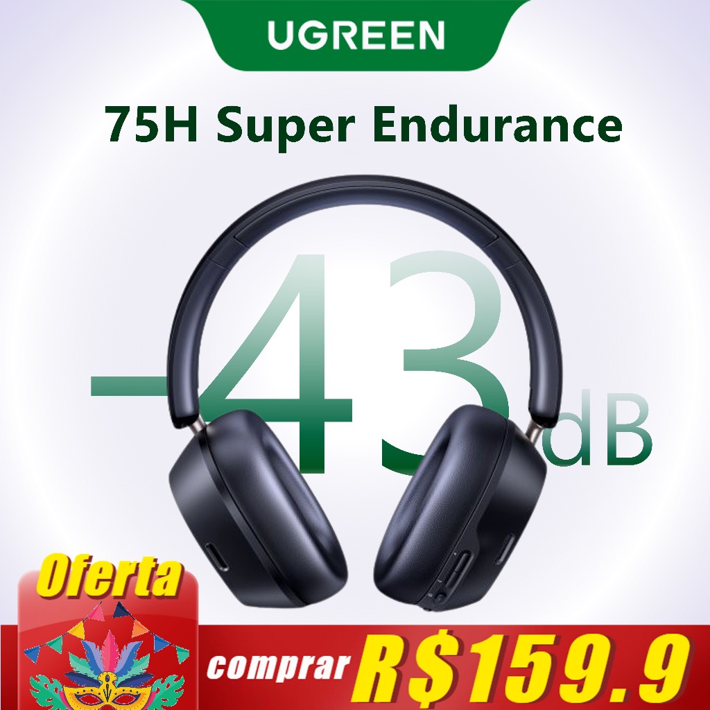 UGREEN Max5C Fone De Ouvido Sem Fio Bluetooth5.4 HiFi ANC CertificaçãoEm Alta Resolução Com Áudio 43dB Cancelamento 75Ho
