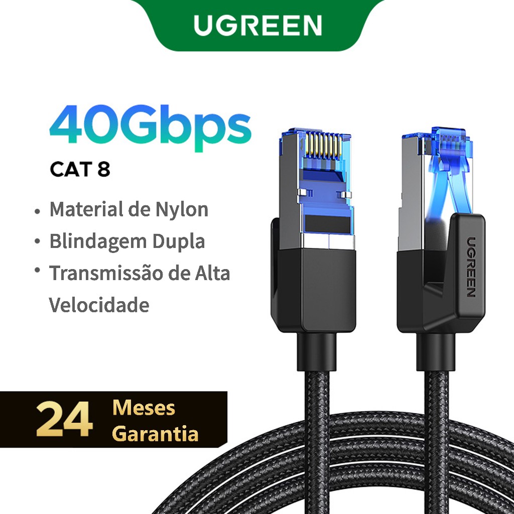 Ugreen CAT8 Cabo Ethernet 40Gbps 2000MHz Durável De Nylon Trançado Internet Lan Para Laptops PS 4 Roteador RJ45 em Oferta na Shopee