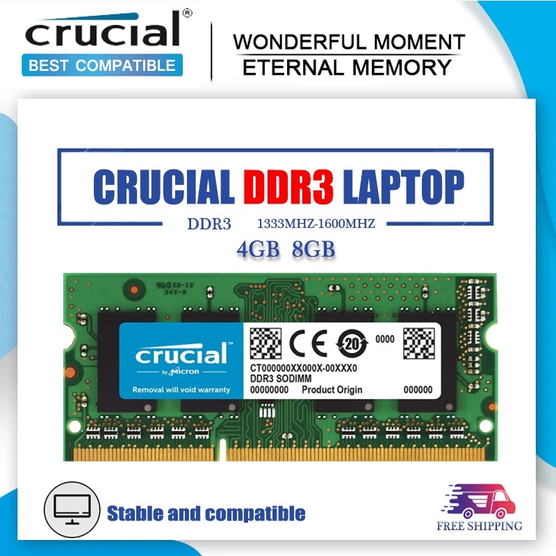 RAM DDR3 Crucial 4GB 8GB DDR3 1333MHz 1600MHz DDR3L 1600MHz 1.35V Memória Para Laptop SODIMM