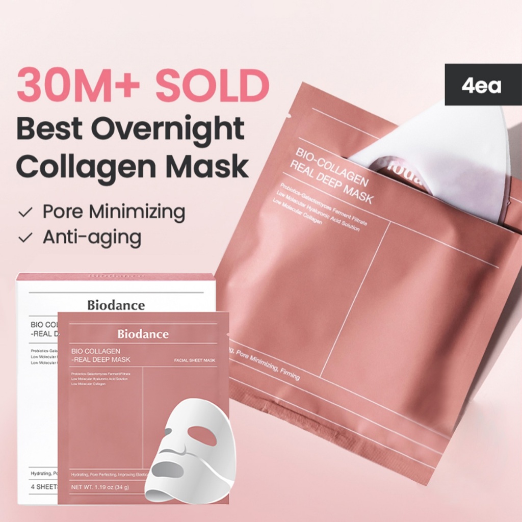Biodance 4ea Bio-Colágeno Real Máscara Facial Profunda Noturna Hydro Cera-nol Hidratante Calmante em Oferta na Shopee