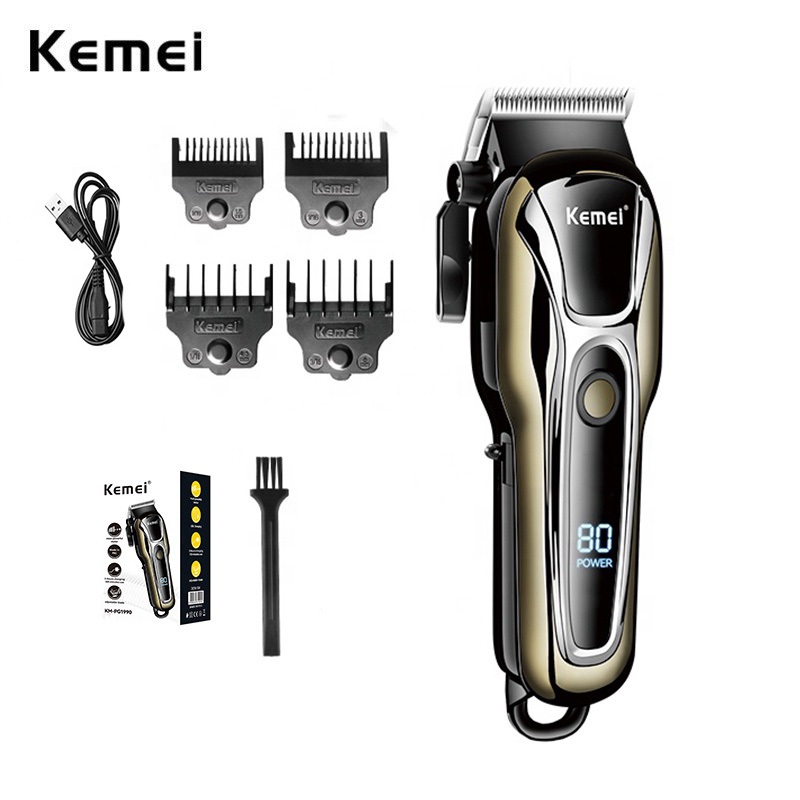 Kemei 1990 Profissional Fade Homens Aparador De Cabelo Máquina De Corte Elétrico Display LCD Barbeiro Cortador De Pentes De Limite Magnética - Beauty