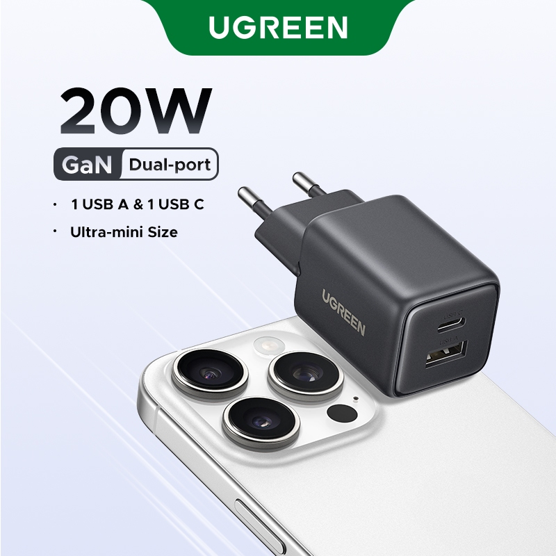 UGREEN Nexodeugreen 20W USB-C/A Carregador De 2 Portas Nexode GaN Rápido Adaptador De Alimentação Para iPhone 16 Pro Max em Oferta na Shopee