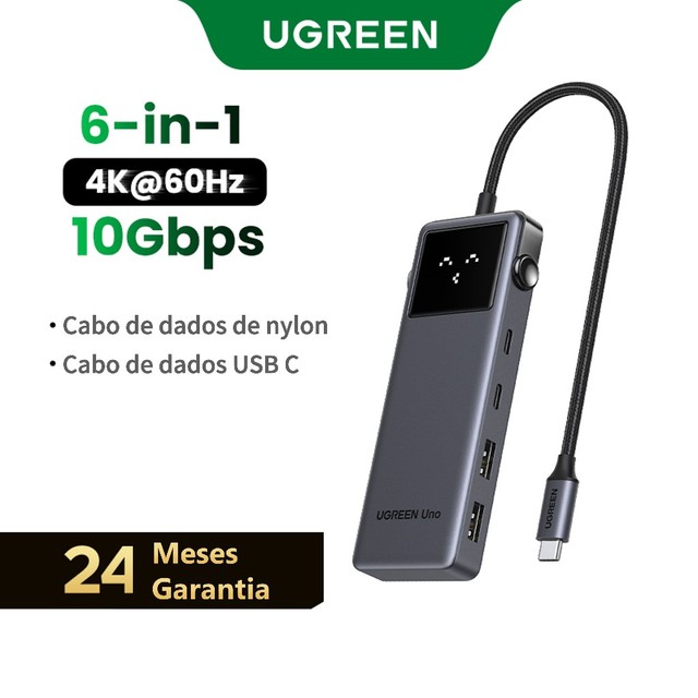 UGREEN Uno USB C Hub 6 Em 1 Tipo A 4K 60Hz Adaptador HDMI 10Gbps Robot Com PD100W Carregador Rápido Para Macbook Noteboo