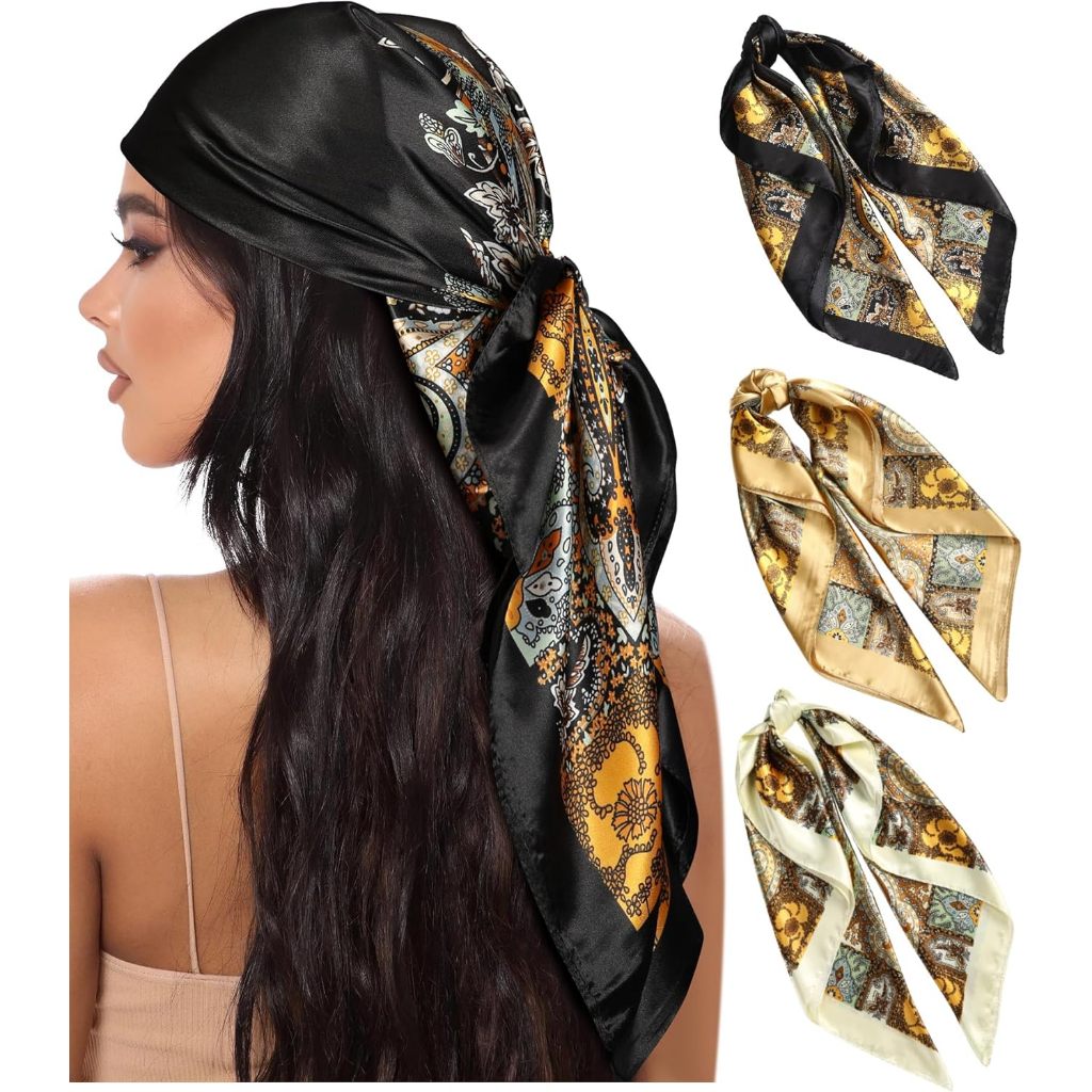 Lenço De Cabeça De Cetim Quadrado Grande , Cabelo , Bandana De Seda Para Mulheres
