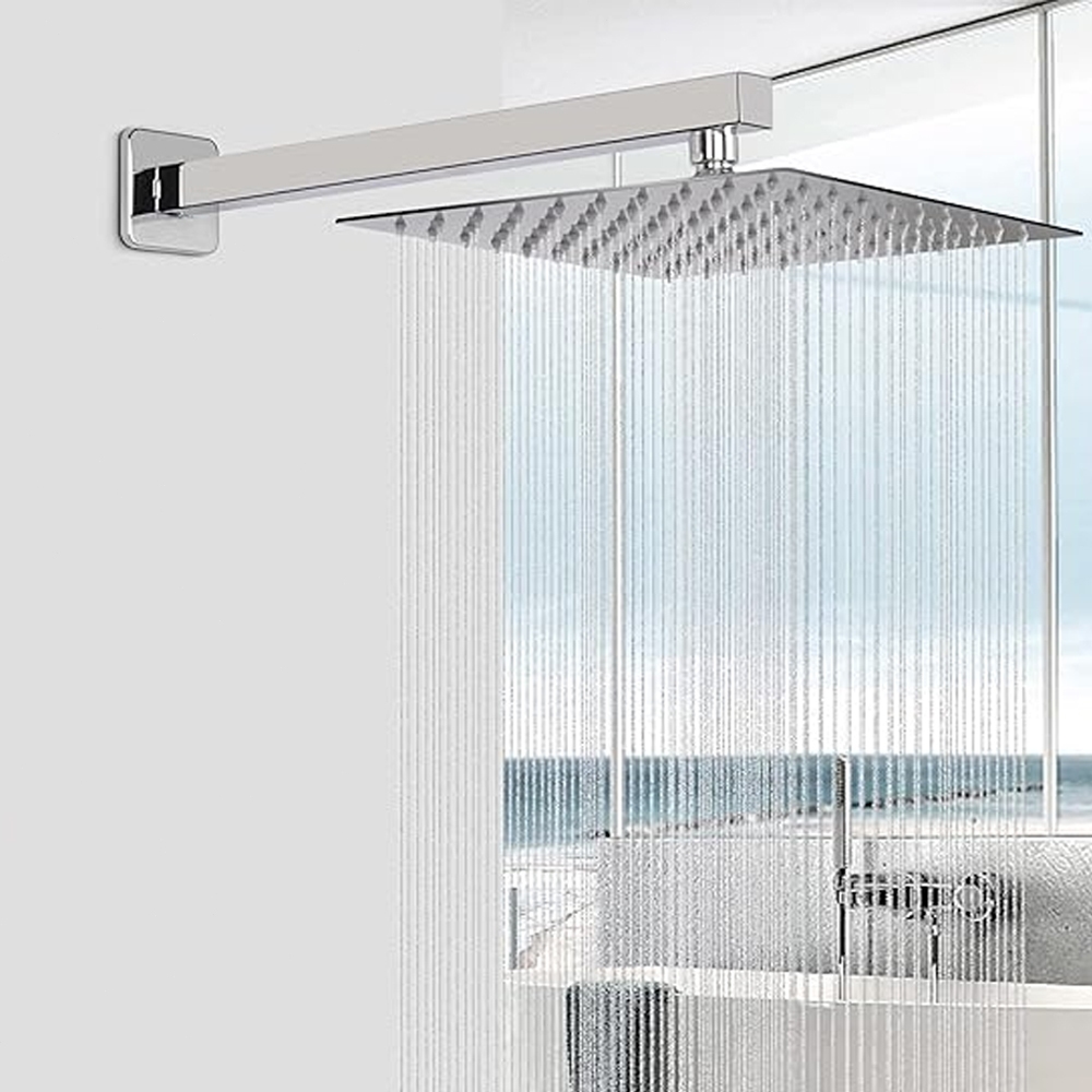 Detalhes do Chuveiro Ducha 30x30 Preto Inox 304 Quadrado Reto/Articulado Banheiro Piscina Area Externa