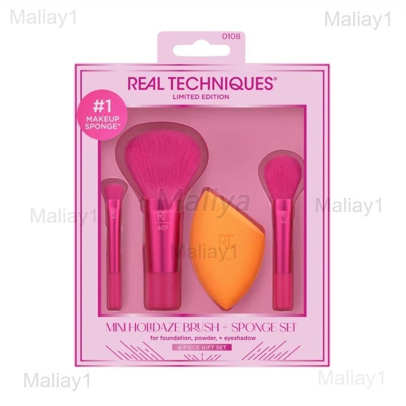 Beauty Blender Conjunto De Pincéis De Maquiagem Real Techniques 3 Peças De Pincel Base/Pó Solto Sombra + Liquidificador