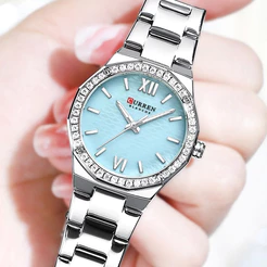 CURREN Relógio Feminino Novo Original Genuíno Moda Diamantes Ponteiros Luminosos Pequeno Mostrador De Aço Inoxidável Qua