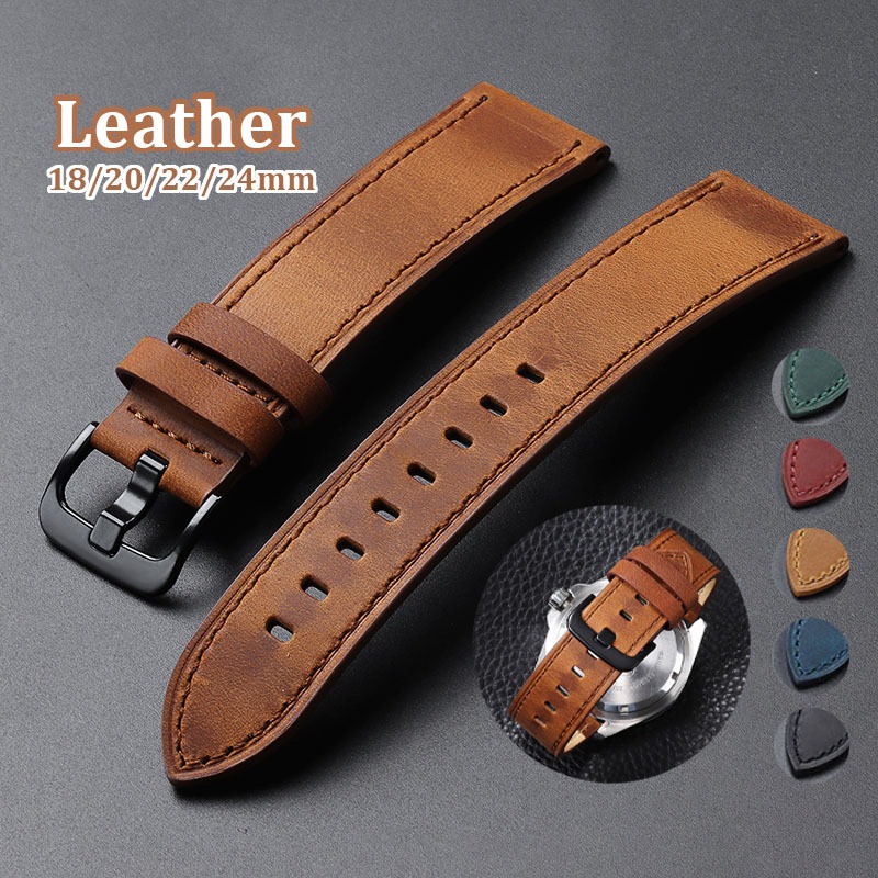Pulseira De Relógio De Couro Genuíno Vintage 18mm 20mm 22mm 24mm Feminino Relogio Masculino Substituição Universal Aces