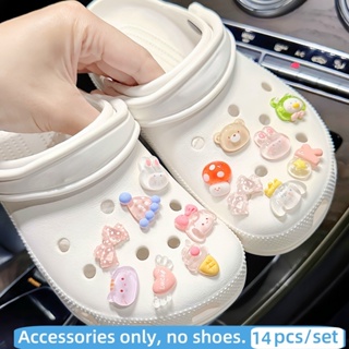 14 Pçs/set Charme Transparente Chapéu De Aniversário Cogumelo Arco Dos Desenhos Animados Buraco Sapatos Acessórios em Oferta na Shopee