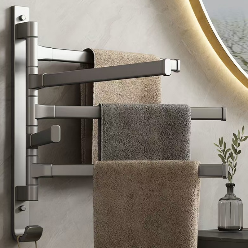 Toalheiro Multi-Bar Toalheiro Toalheiro de Toalha de Banho Cinza Rotativo - 5 Pólos