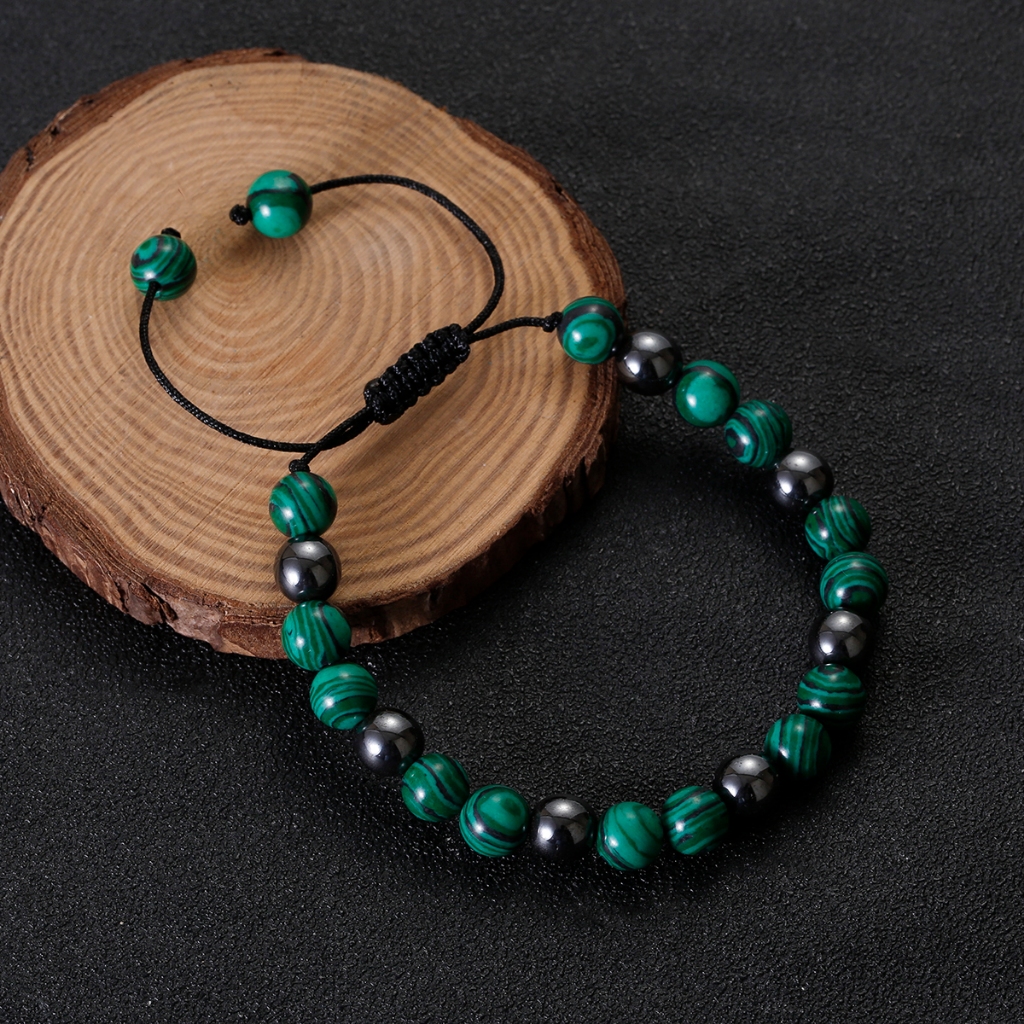 Clássico Malaquita Hematita Pedra Pulseira Masculina Ajustável Trançado Corda Pulseiras Cura Jóias Yoga Meditação Presen em Oferta na Shopee