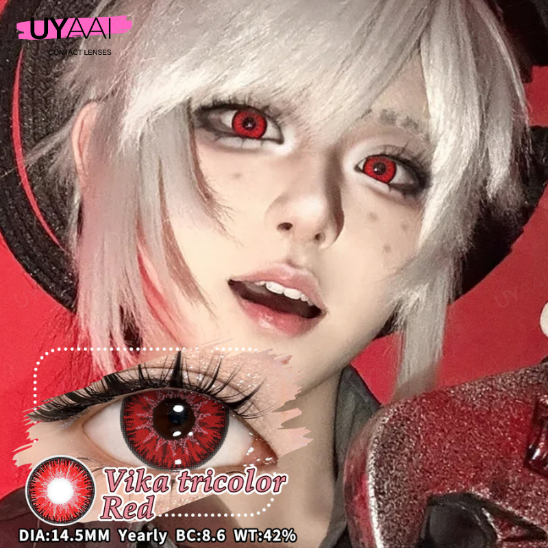 UYAAI 1 Par/2 Peças Lente De Cosplay De Anime Contato Colorida Vermelha Anual 14.0 Mm 14.2 14.5 Cinza Macio Olhos Maquia