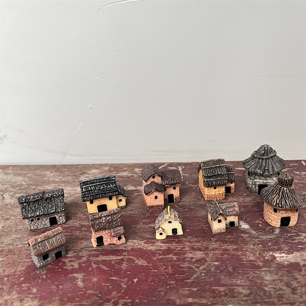 6pcs resina em miniatura casa mini aldeia casas de pedra para terrário jardim de fadas em Oferta na Shopee