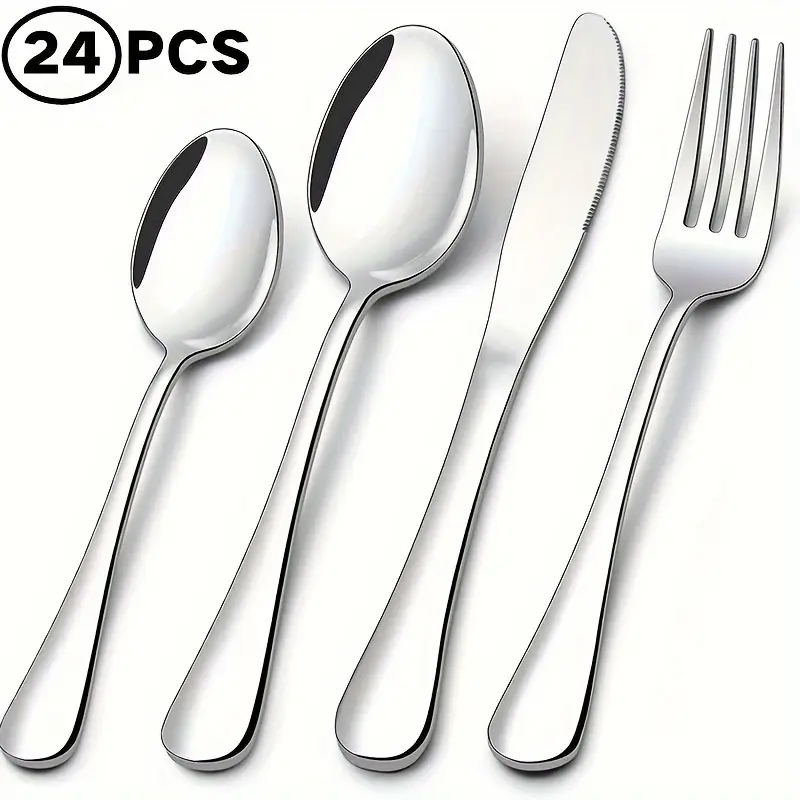 24 Peças Talheres Prata de Aço Inox Garfo Colher Faca Colher De Mesa em Oferta na Shopee