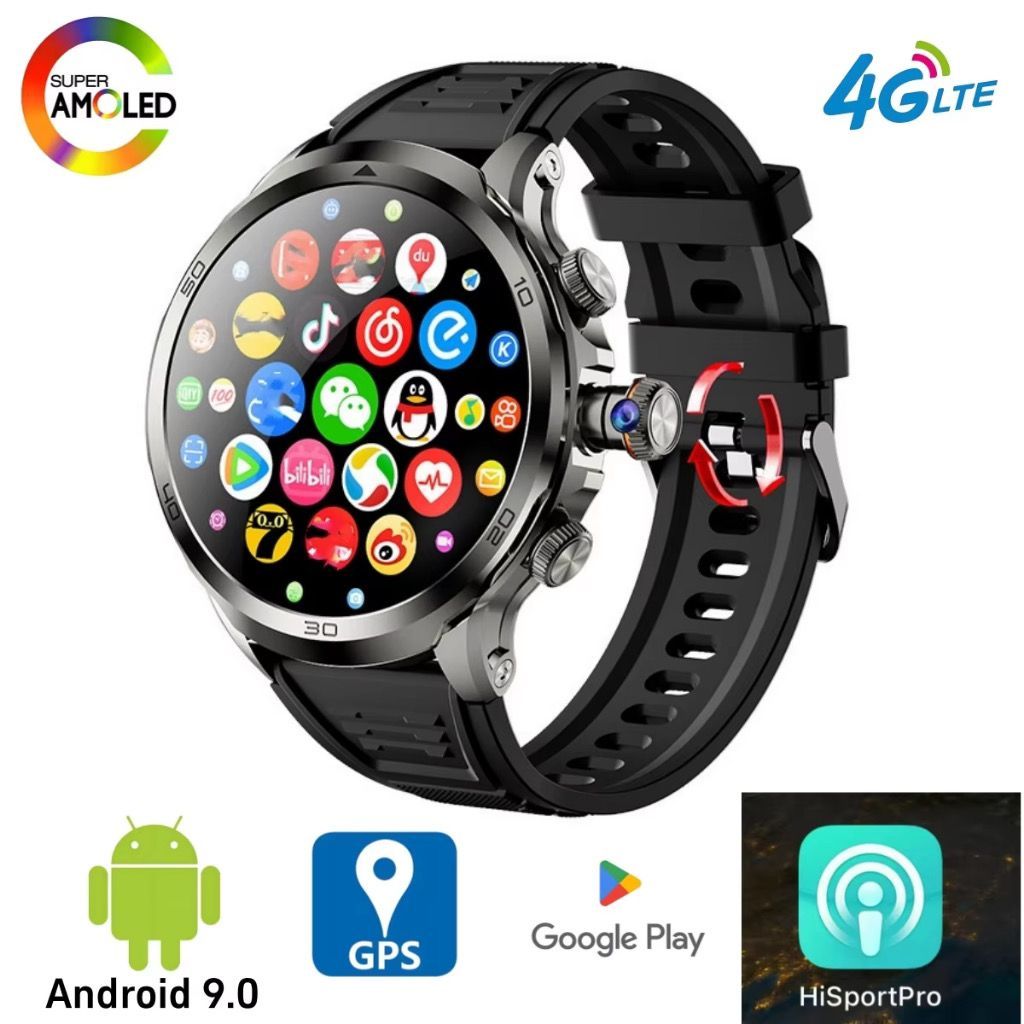 Android Relógio Inteligente 4G Cartão SIM H19 De Telefone AMOLED Câmera Rotativa APP Download 2025 wifi GPS NFC Chamada 