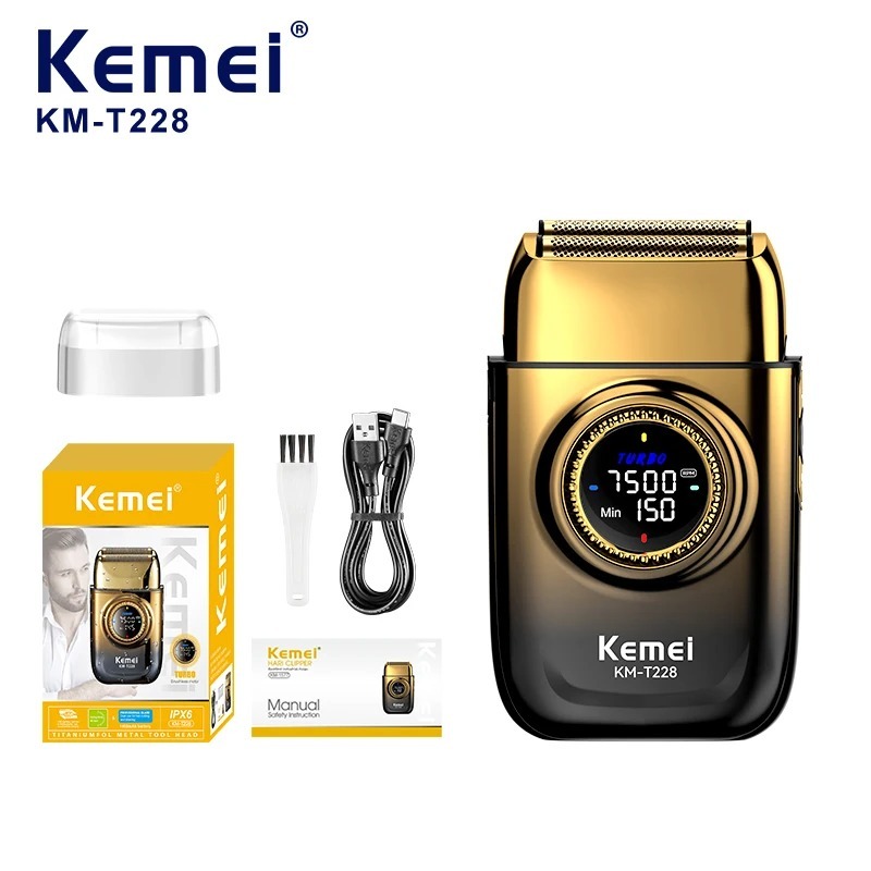 Kemei Profissional Alternativo Barbeador Turbo De Alta Velocidade Folha Elétrica Navalha USB TYPE-C Presentes Homens Cab