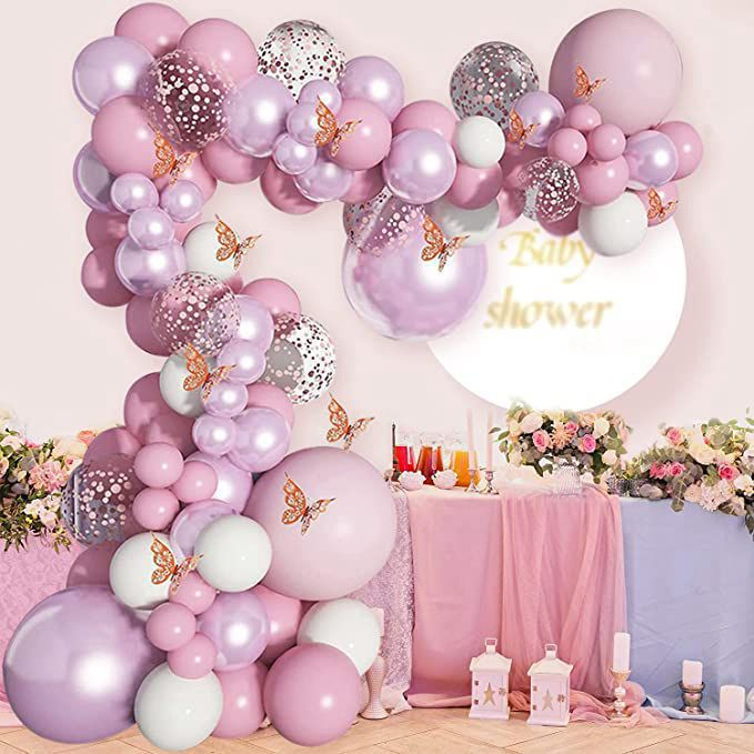 Kit 134 Peças Balões 5 " 10 " 12 " 18 " Balão Rosa Ficco Roxo Para Festas E Aniversários