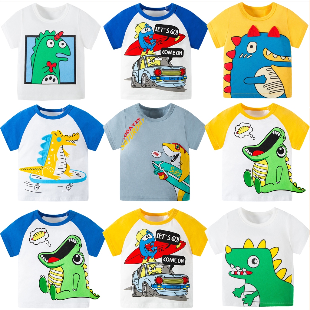 Dinossauros Meninos T Camisa Crianças Camiseta Dos Desenhos Animados Topos Menino Manga Curta Roupas Costura Algodão
