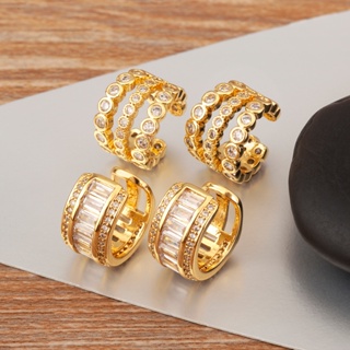 Luxo Fino Cobre Zircônia Banhado A Ouro Clipes De Orelha Brincos Acessórios Femininos Jóias em Oferta na Shopee