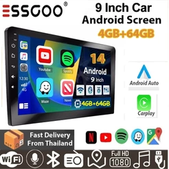 ESSGOO Bluetooth Carro MP5 Player 9 2 Din 4 + 64GB Android Tela De Lmagem Invertida Toque Sem Fio Carplay E Multimídia