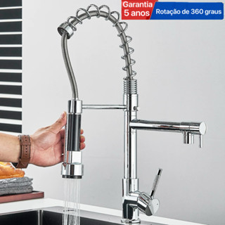 Torneira De Cozinha Gourmet Alça Única Com Extensor De Spray Tubo De Água Flexível Superio...