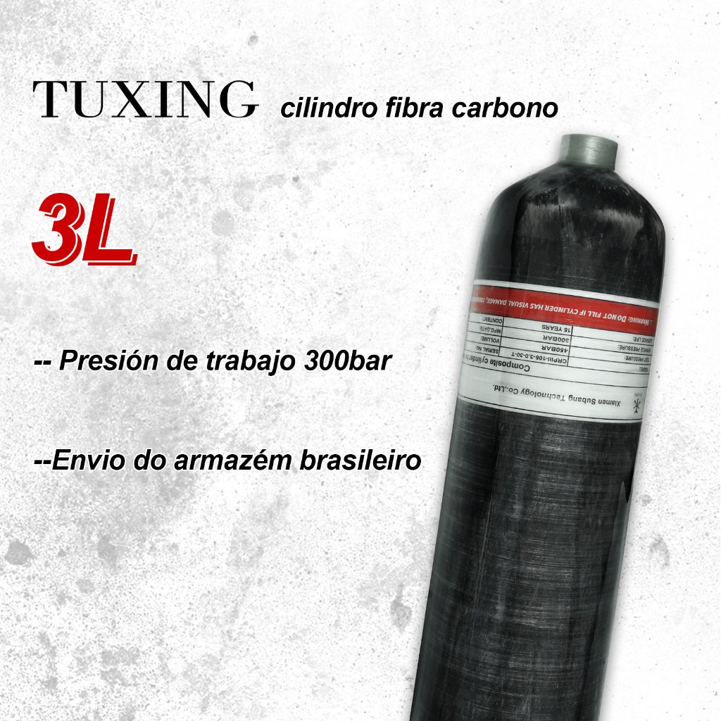 TUXING 300Bar 3L PCP Cilindro de Fibra de Carbono Tanque de Alta Pressão Scuba Paintball M18*1.5 em Oferta na Shopee