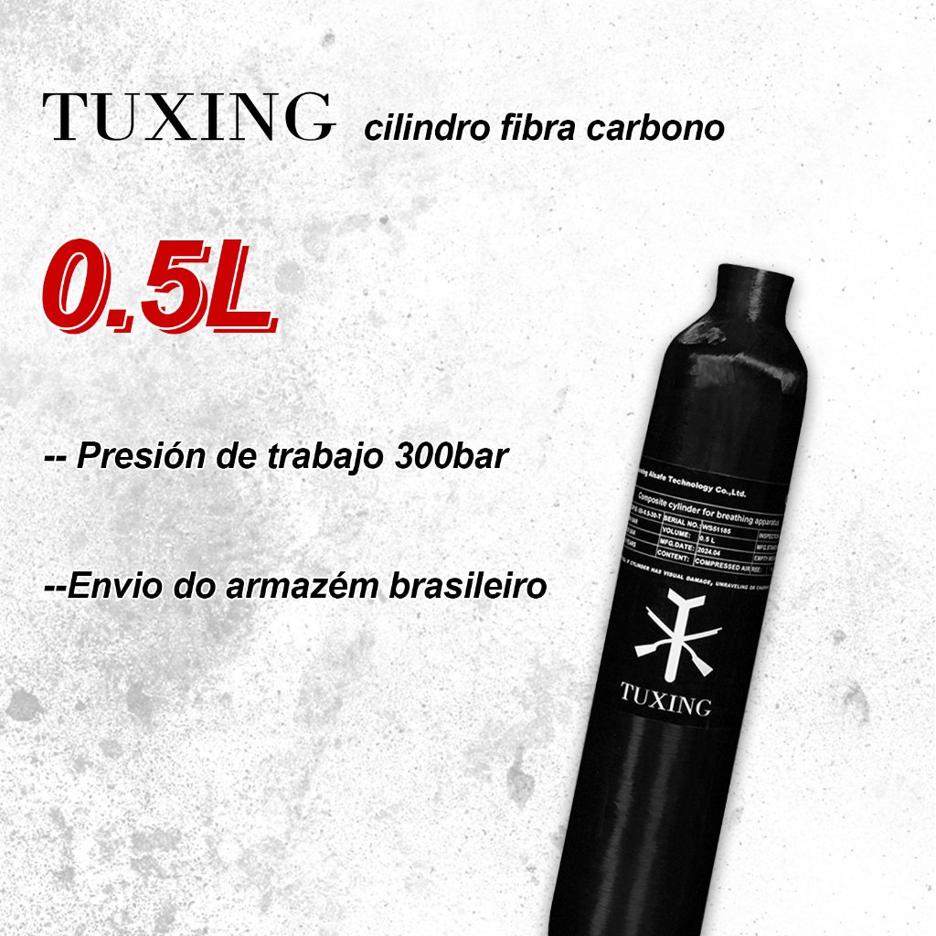 TUXING 4500Psi 300Bar 0,5L 500CC PCP Cilindro de fibra de carbono HPA Tanque de alta pressão M18*1.5