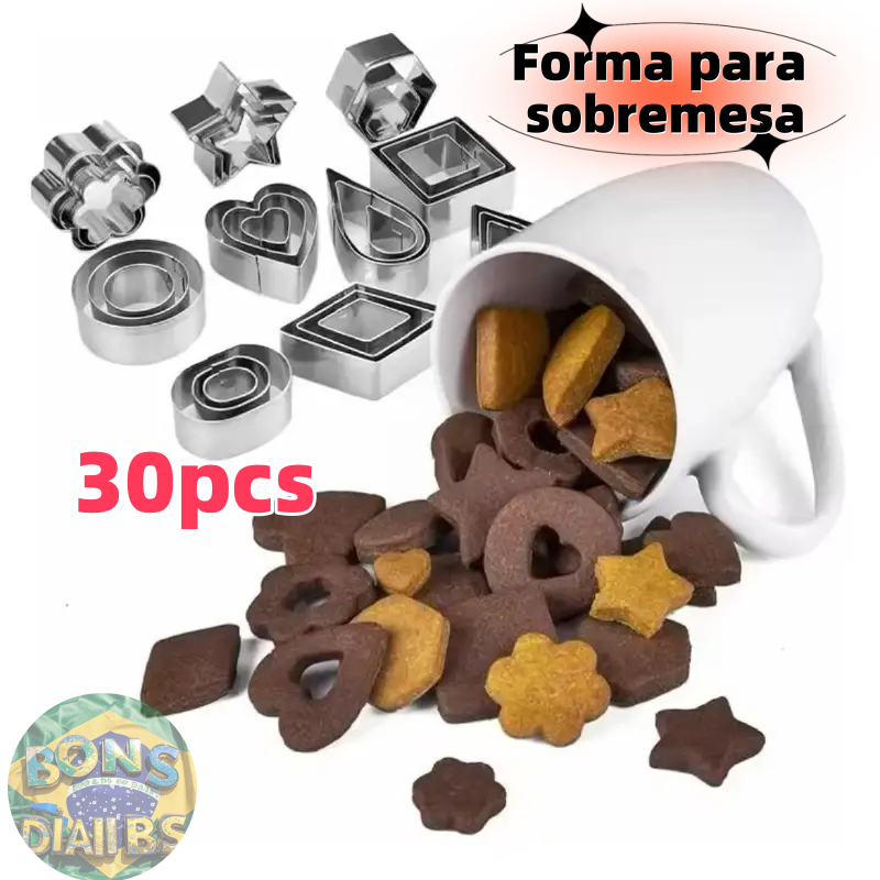 Conjunto de 30 cortadores de biscoitos de aço inoxidável formasvariadas e anéis de mousse em Oferta na Shopee