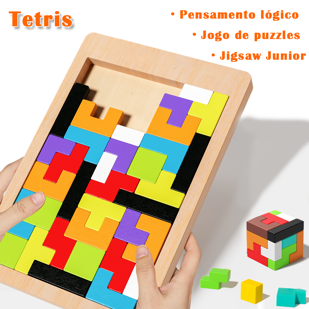 Tetris Quebra-Cabeça 3D Colorido Tangram De Madeira /jogos infantis educativos /Brinquedo Educativo em Oferta na Shopee