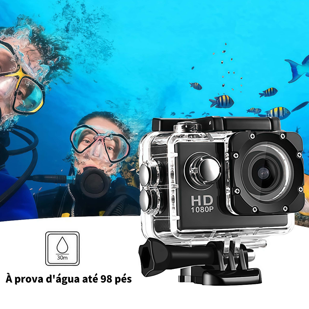 Câmera De Ação 1080P Ultra HD  30 Metros à prova D'água    Promoções