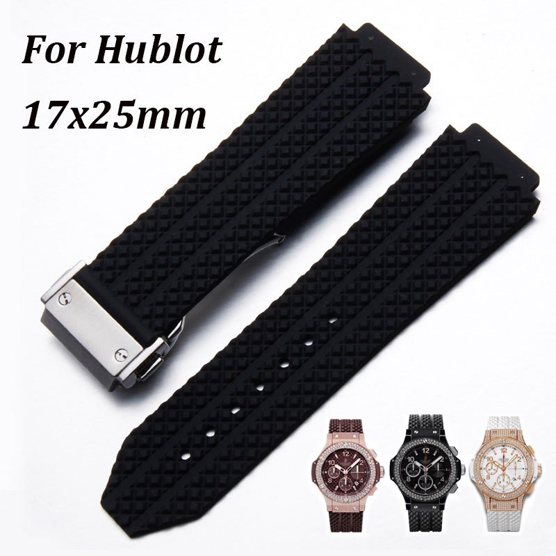 Bracelete De Silicone Para Relógio HUBL0T BIG BANG 17mmx25mm Banda De Borracha De Resina À Prova D'água Mulheres Homens Pulseira Azul Preta Fivela De Pulso Dobrável Acessórios