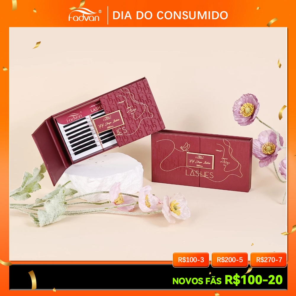 FADVAN Caixas Grandes YY Forma Cílios 2880 Fãs Volumes Brasileiros Extensões De Cor Marrom E