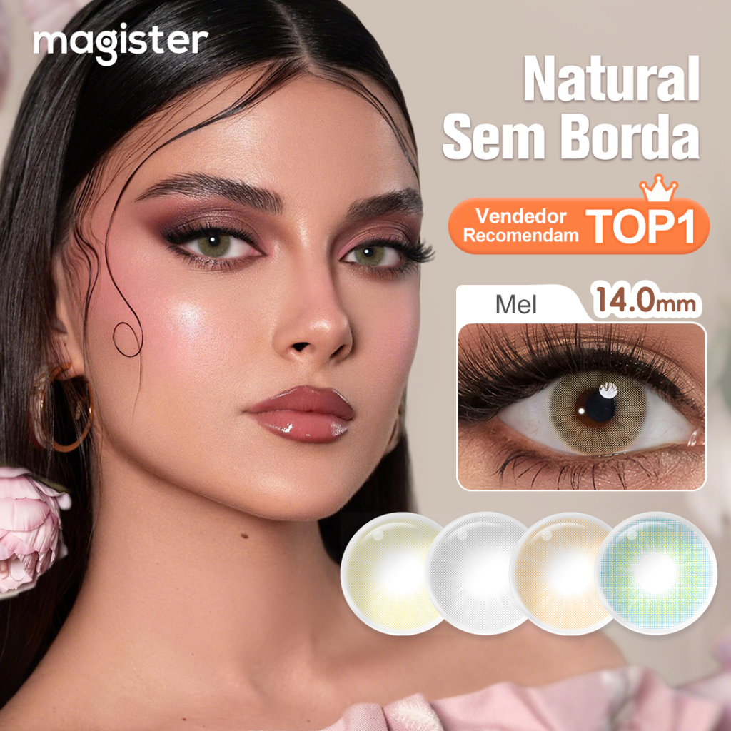 Lentes De Contato Coloridas Magister Hidrocor Mel/Ochre Cor Natural Anual Uso Para Maquiagem De Olhos 2pcs
