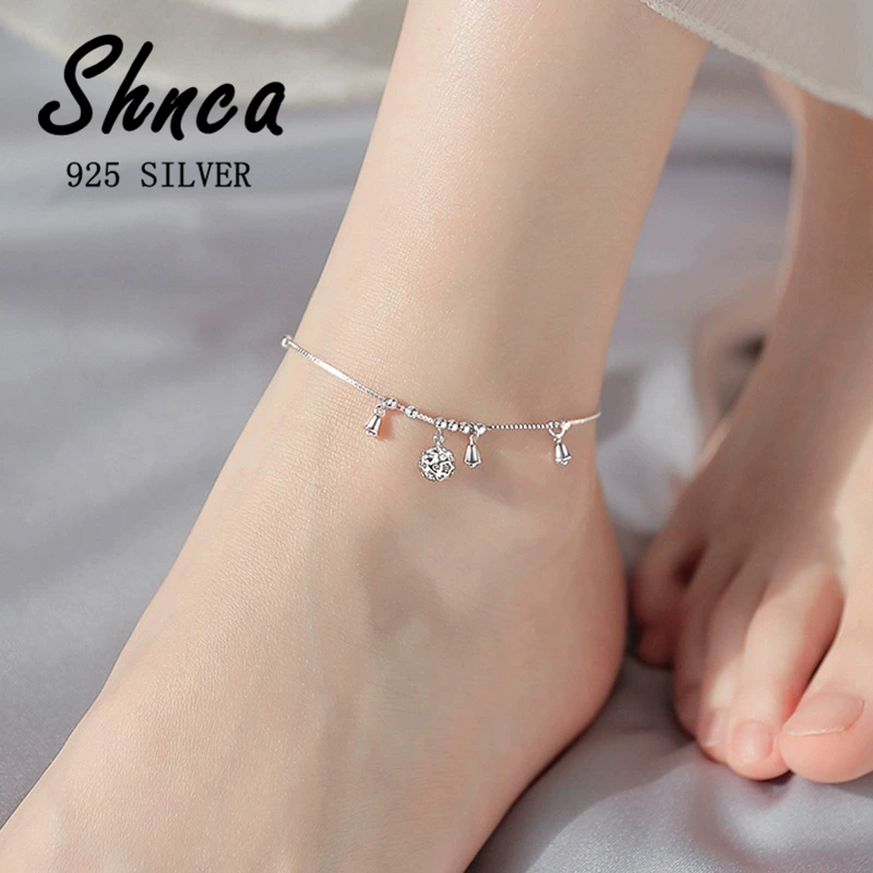 Moda retrô 925 prata esterlina sino transferência grânulo tornozeleira feminina LB042 em Oferta na Shopee