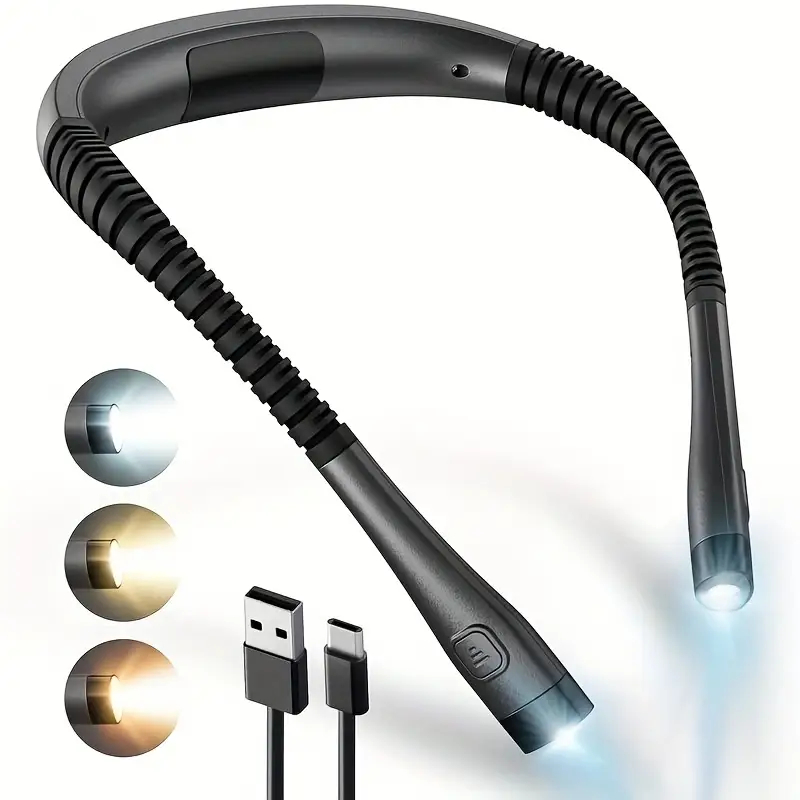 Lanterna Flexível Pescoço Lâmpada Luz Leitura USB Recarregável Portátil 3 cores de iluminação
