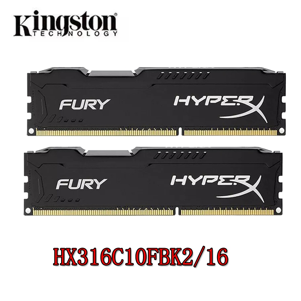 kit Kingston HyperX Fury DDR3 RAM 16 Gb (2x 8) DDR3 1600 Mhz HX316C10FBK2/16 Memória De Mesa Preta