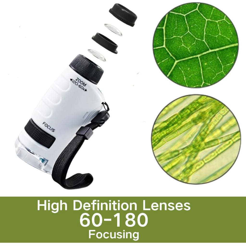 Microscópio De Mão Portátil Com Zoom 60X-180X Para Plantas Infantis em Oferta na Shopee