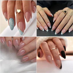 24 Peças/Caixa De Novas Unhas Falsas Em Formato De Amêndoa Como Presente