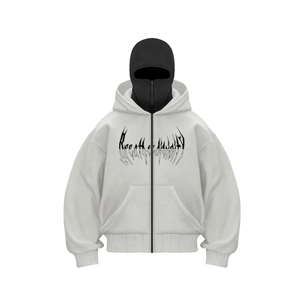 2025 outono inverno à prova de vento novo estilo duplo com capuz máscara Ninja moletom com capuz feminino masculino