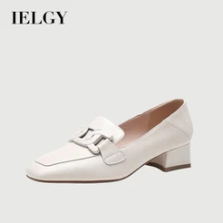 IELGY Mocassins Femininos Estilo Britânico Com Fivela De metal E Bico Quadrado , Sapatos Pequenos De Couro