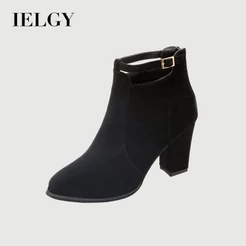 Botas De Camurça Com Salto Grosso Estilo Britânico IELGY Zíper Traseiro