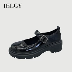 IELGY Sapatos Femininos Pretos Com Sola Grossa E Fivela Mary Jane