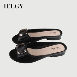 IELGY Novos Chinelos Femininos Moda Verão Fivela Quadrada Casual Salto Bloco Sola Plana