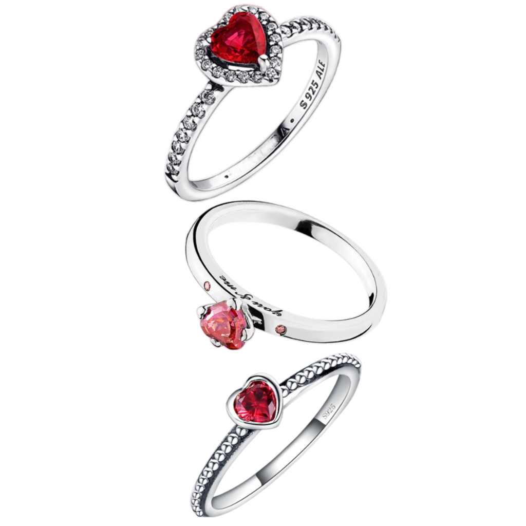 Anel feminino de prata S925, coração a coração, amor, coração, borgonha, estilo duplo, emp...